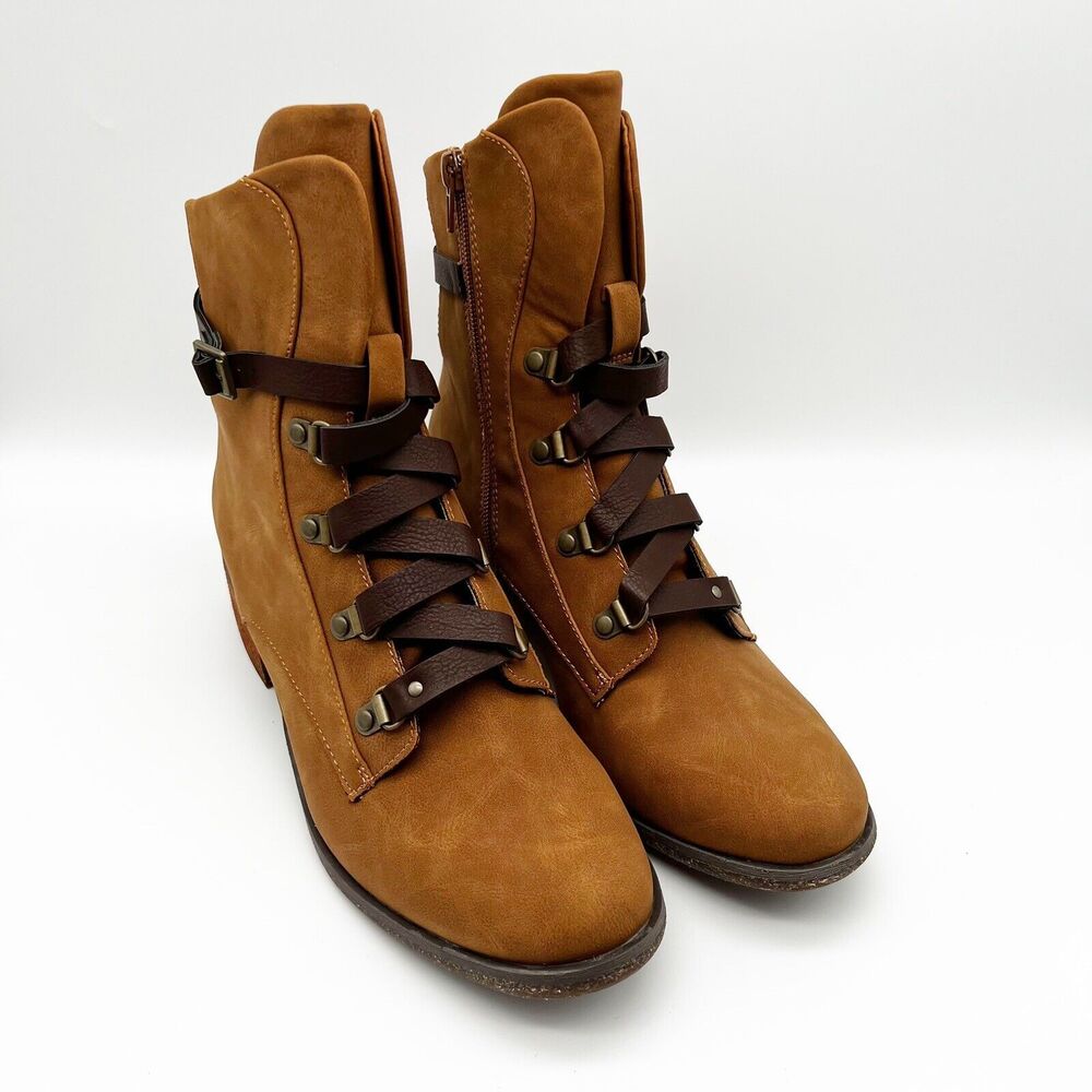 Kork-Ease Reese Tan Dark Brown Vegan Leather  Modern Short Riding Ankle Boot 8.5 - Picture 2 of 12